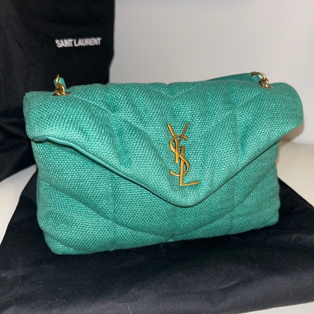 Green knit YSL loulou small bag